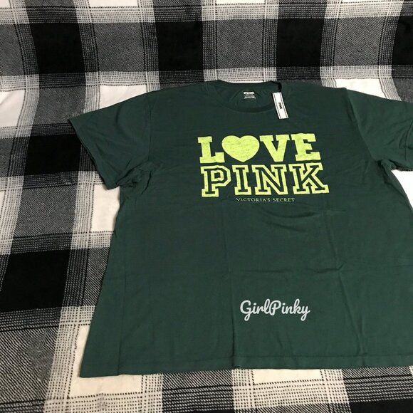 vs PINK campus tee SHIRT SLEEVE IN CORE DEEP FOREST LIMITED EDITION SIZES XS-XXL - Picture 3 of 6